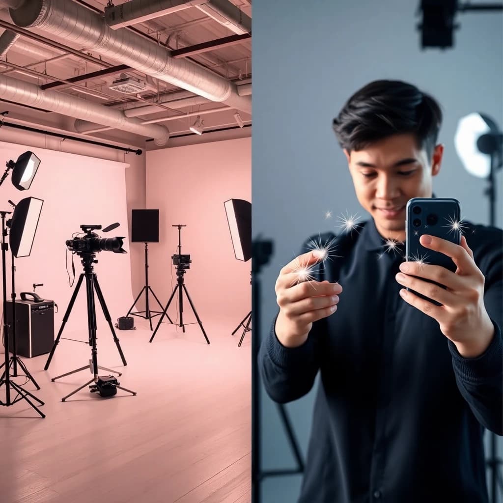 Professional photographer studio vs SelfAI AI headshot generator comparison