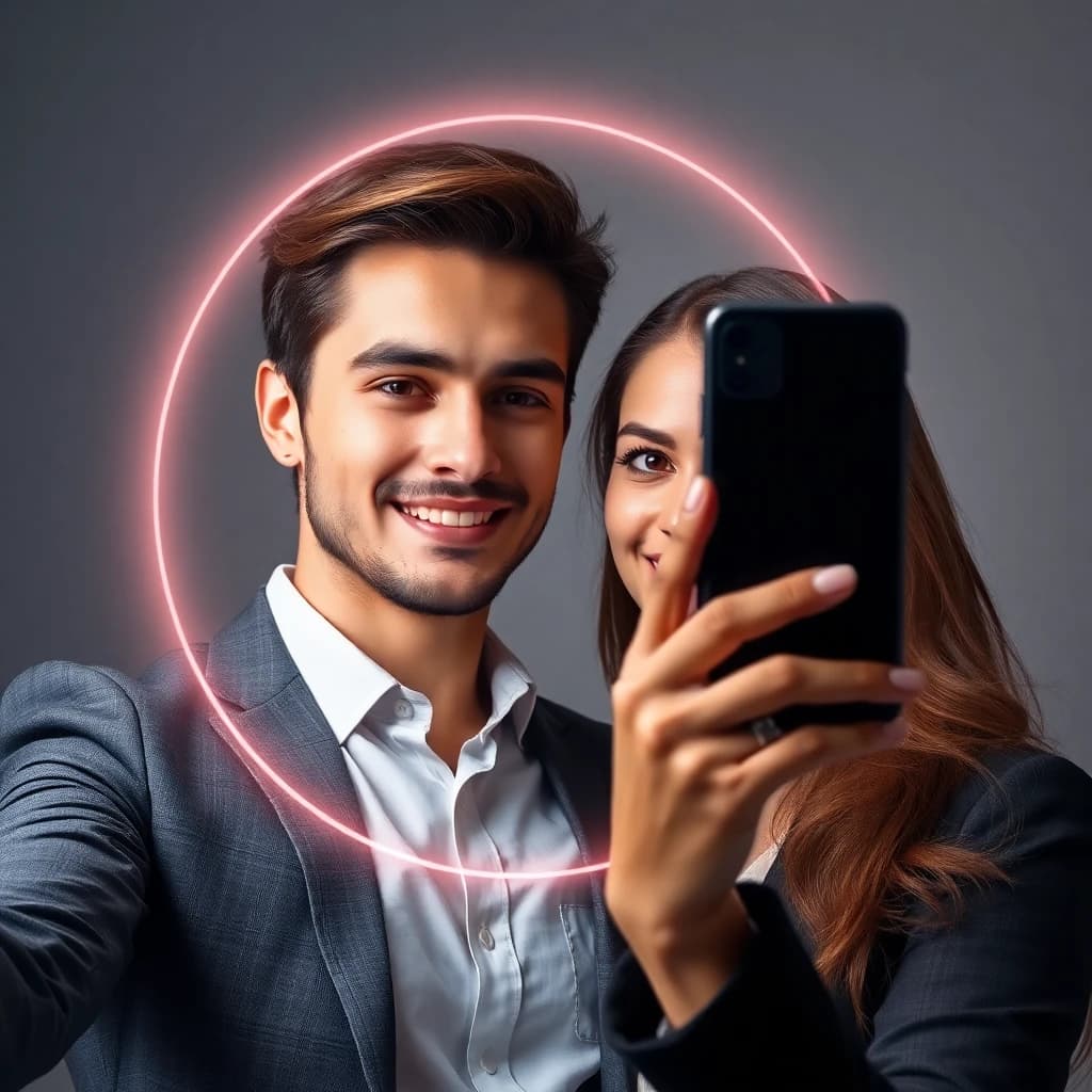 Person using SelfAI AI photo studio on smartphone to create professional headshots