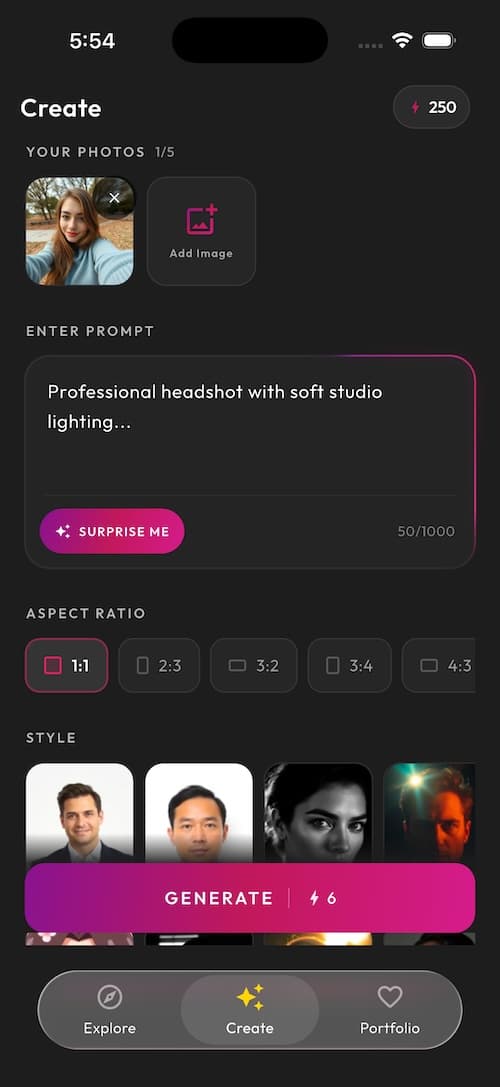 SelfAI AI photo studio app screenshot 2